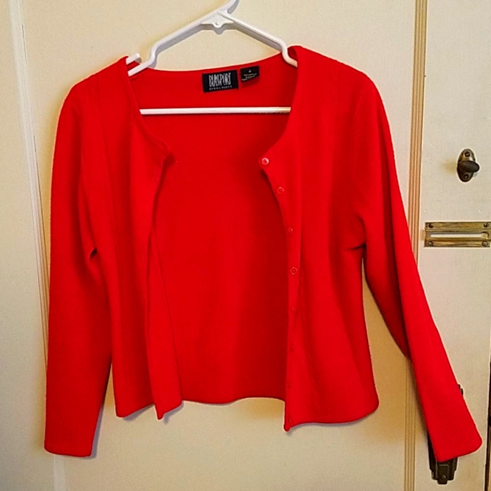 Candy red button down knit cardigan